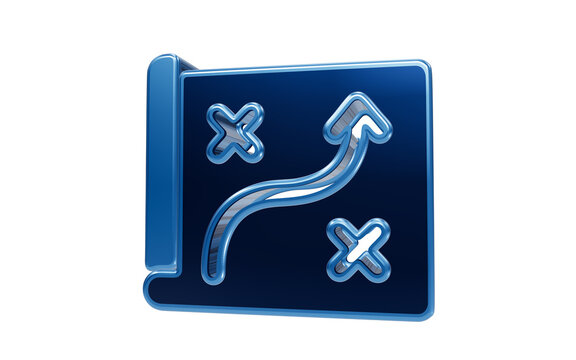 Strategic Plan Icon: A 3D glossy blue icon depicting a strategic plan with a winding arrow indicating progress towards a goal, surrounded by markers.