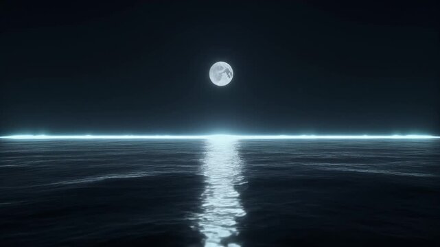 夜の海に伸びる月光 シームレスループ動画背景 16:9 4K