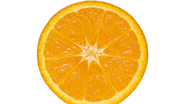 Isolated perfect ripe orange half slice revealing juicy segments and fresh citrus fruit