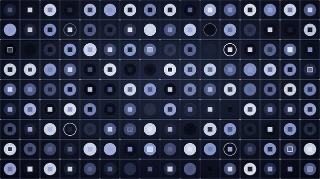 Abstract loopable animation displaying a seamless grid of blue geometric shapes, circles and squares for modern corporate technology background