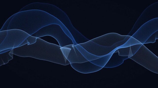 Glowing blue digital wave lines undulating smoothly across a dark canvas in this seamless looping motion design