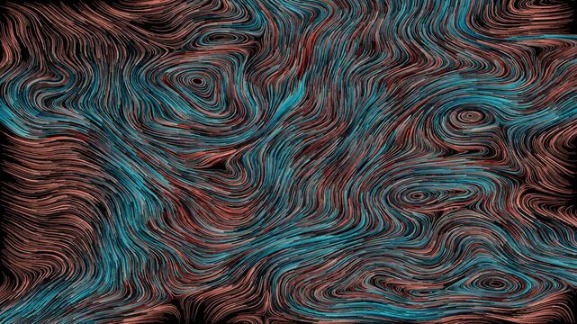 swirling teal and orange flow field, kinetic lines designed for continuous video loops, seamless digital background