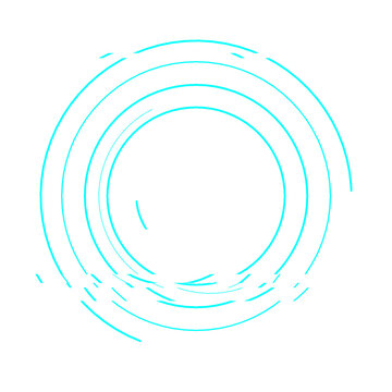 Cyan blue circular data rings with glitch distortion effect for digital interface.