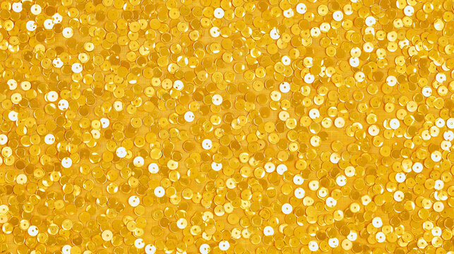 seamless pattern of sequins on yellow fabric, clothing and accessories, textured wallpaper