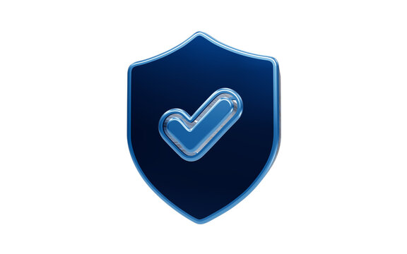 Secure Shield with Checkmark: A polished blue shield emblem, featuring a glossy checkmark, symbolizes security, approval, and verified status, conveying trust and assurance.