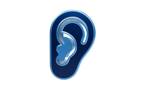 Blue Ear Icon: A stylized blue ear icon, representing listening, audio, or hearing, set against a clean backdrop.