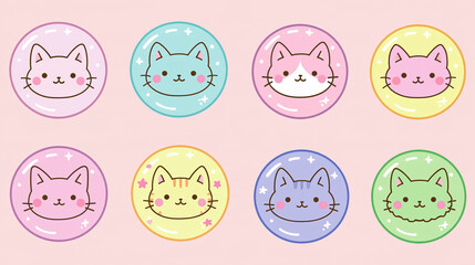 Obraz premium set of cat illustrations, background, kawaii cat illustration featuring cats