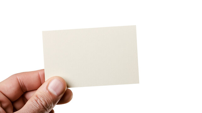 Isolated male hand holding a blank white business card or credit card for mockup design