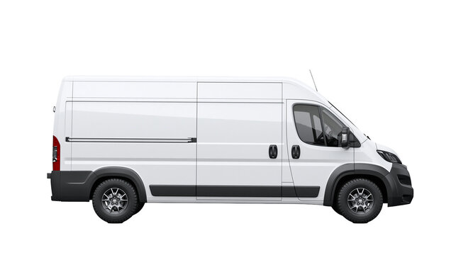 Isolated clean modern white cargo van for commercial transport and delivery services