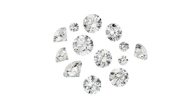 Isolated glittering brilliant cut diamonds showing off their exquisite clarity and shine