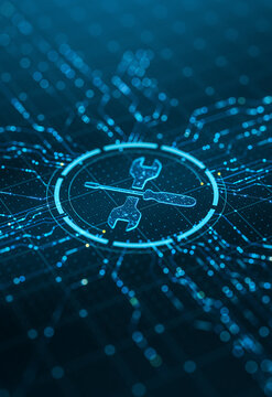 IT Service and Technical Support Tools on Digital Technology Network Background