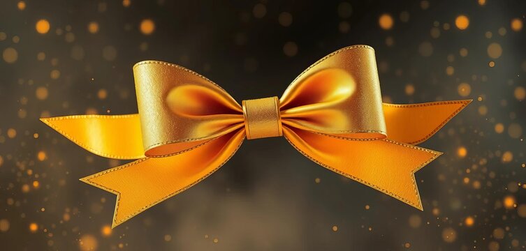 A shimmering golden bow floats, suspended in mid-air, amidst sparkling dust motes Ample copy space,  christmas,  beautiful