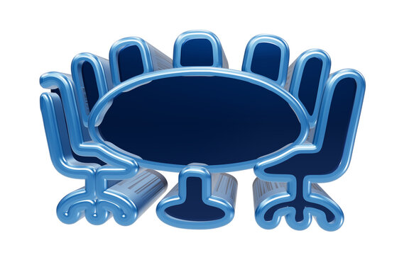 Boardroom 3D Icon: A stylized, blue 3D icon depicts a conference table surrounded by chairs, symbolizing a meeting or corporate discussion.