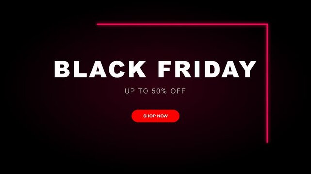Minimalist Black Friday sale banner design with bold white typography and a red frame