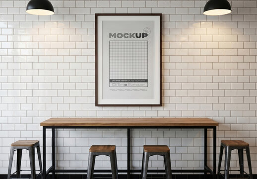 Dessert Shop Interior Seating Area Vertical Frame Poster Mockup