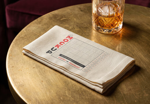 Folded Linen Napkin with Whiskey Design Branding