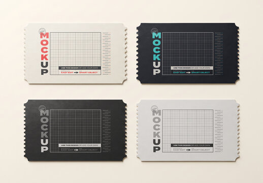 Four Tickets on Table Postage Stamp Mockup