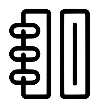 Comb binding spine document fastener office stationery minimal line icon set, simple black outline illustration for web and print design, corporate document organization detailed commercial stock