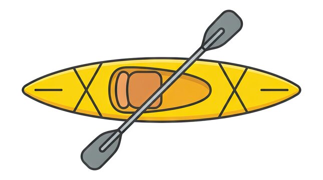 Yellow kayak with paddle vector illustration.