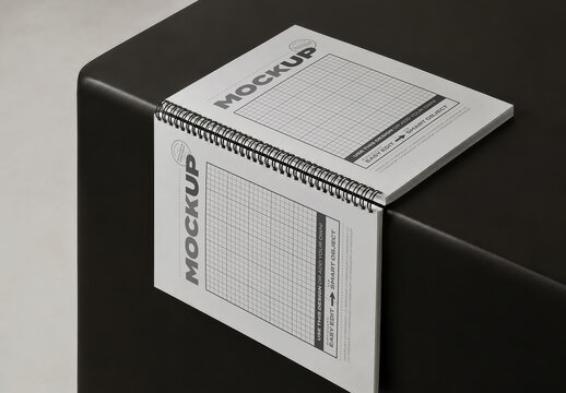 Open Spiral Bound Notebook Pages Mockup