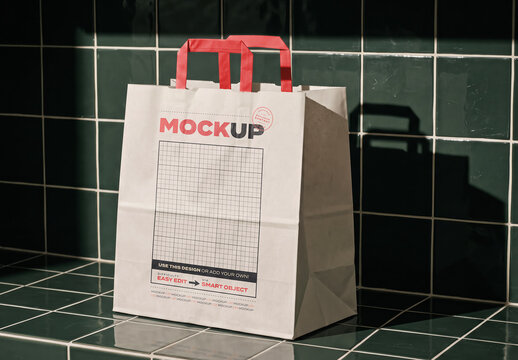 Takeaway Bag on Green Tiles Design Branding Mockup
