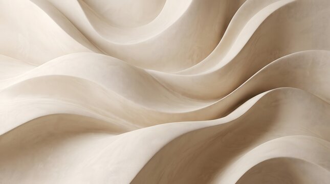 Cream wave relief texture featuring smooth sculptural gypsum folds with gentle ambient shadows designed for minimal modern architectural backgrounds.