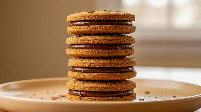 Close Up of Delicious Chocolate Cream Sandwich Biscuits