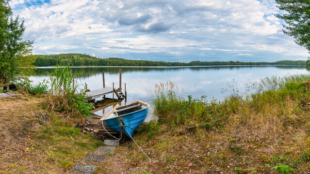 Morning view of lake Hallangen. Kalmar region. Sweden