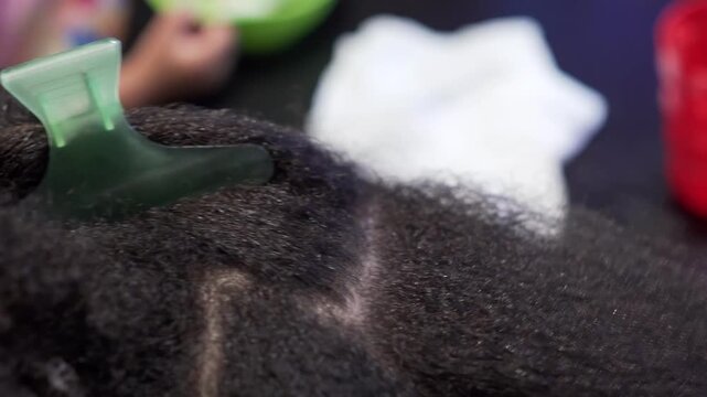 Close-Up of Coily Dark Hair Texture with White Towel Background