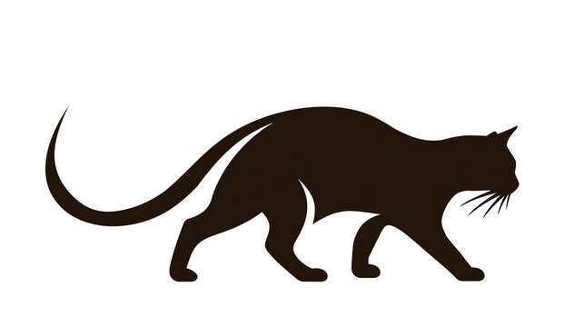 Isolated black cat walking silhouette, sleek feline animal graphic illustration with texture