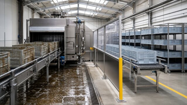 Reusable Packaging Wash Facility - dirty to clean crate process
