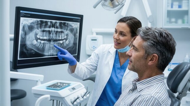 Dentist Explaining Dental X-ray Results To Patient