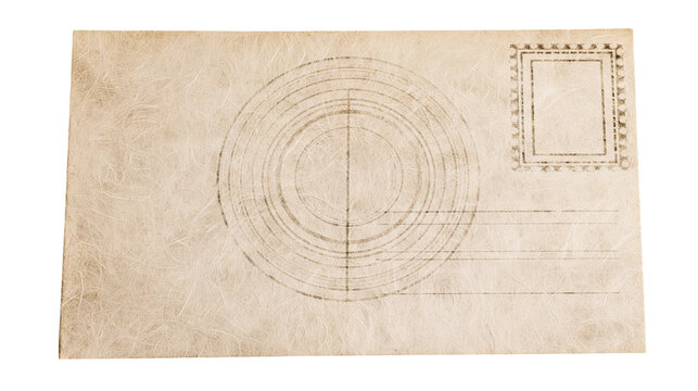 Isolated vintage blank postcard, textured fibrous paper with decorative stamp and address lines