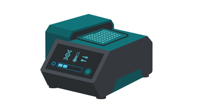 Dna thermal cycler pcr machine for genetic amplification in a modern flat vector illustration for biotechnology research branding
