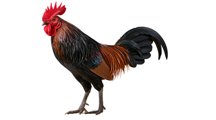 Isolated majestic rooster with vivid red comb and iridescent feathers standing alert © Andrei