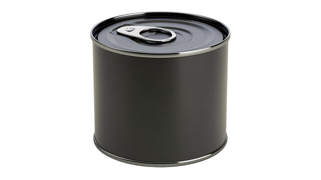 Isolated generic matte dark gray tin can with easy open pull tab for canned goods