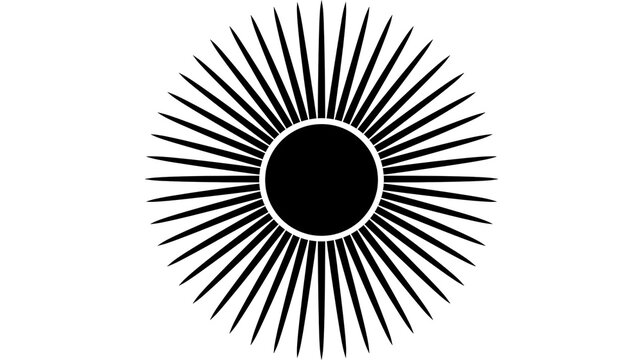 Isolated stylized sun icon with radiant rays and black circle above D (2362) letters