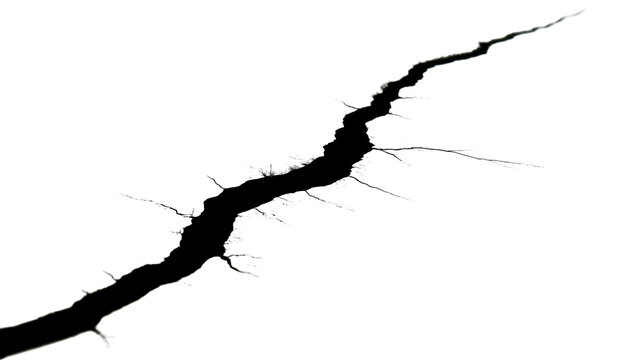 Isolated deep dark jagged crack representing damage destruction or earthquake concept