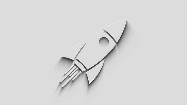 Startup business rocket launch symbol with natural shadow. Cyber technology icon loopable and seamless abstract concept. 3d light and shade object.
