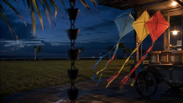 Festival Cart Dusk Tropical Scene