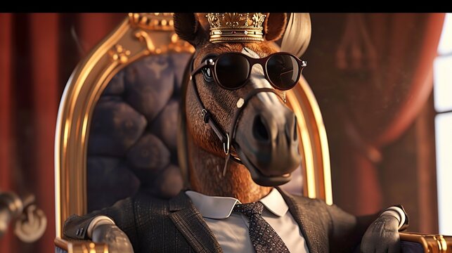 Elegant Plague Doctor Bird in a Stylish Three Piece Suit Seated on a Regal Throne