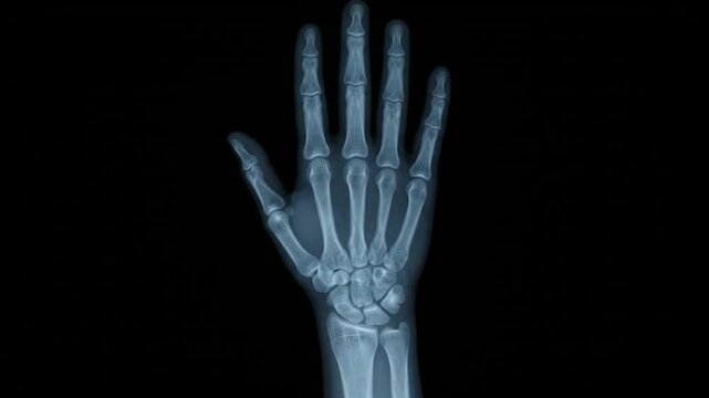 X ray of Human Hand and Wrist on Black Background Medical Imaging
