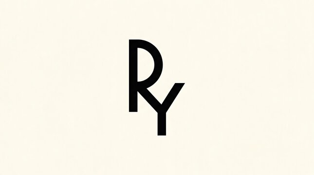 Minimalist RY letter logo, black monogram on off-white background, modern typography for corporate branding and identity