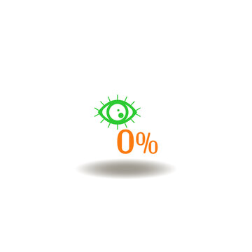 Vector illustration of eye looking zero percent. Symbol of no hidden fees.