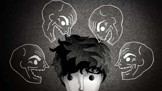 man with schizophrenia hallucinating macabre faces