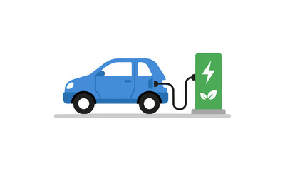 Naklejka premium Electric Vehicle EV Charging Station Sustainable Transportation Flat Vector Illustration