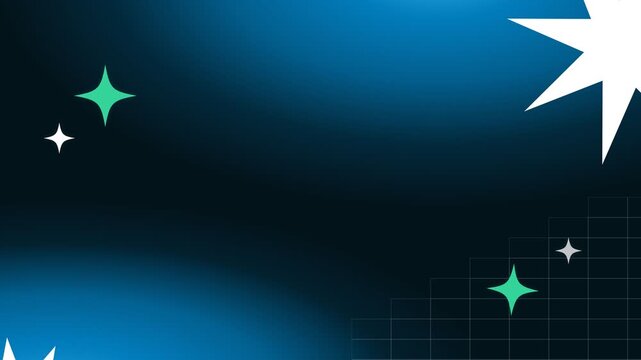 Gradient blue surface with white star symbols in the top left and top right corners, overlaid with a subtle, thin white grid pattern at the bottom right.