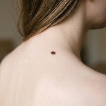 Close-up Of Skin With A Single Melanoma Mole On The Neck