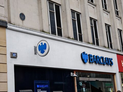 Newcastle upon Tyne,United Kingdom-11 February 2025:BARCLAYS bank branch facade, commercial frontage