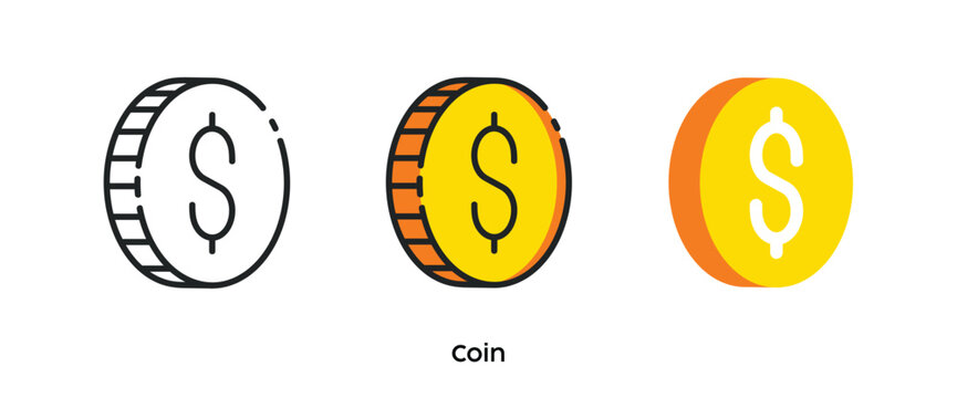 Coin flat icons. Line, colors and flat icon. Multi series icon